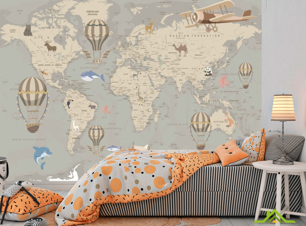 выбрать Фотообои Карта детская с шарами и самолетами Каталог фотообоев на стену