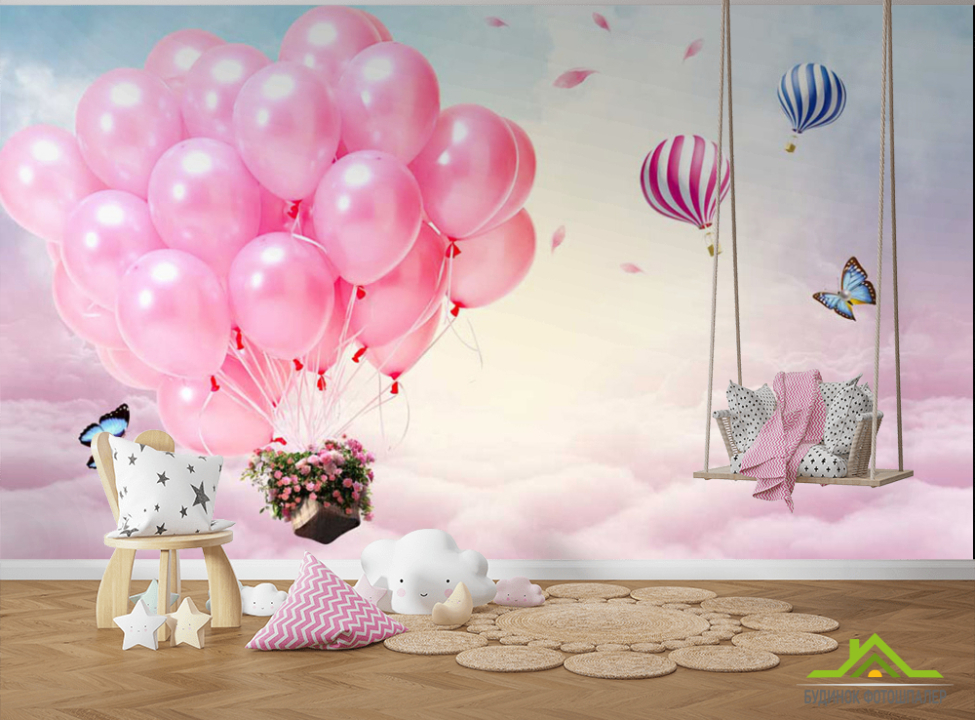 выбрать Фотошпалери Рожеві повітряні кульки в небі Каталог фотошпалер на стіну