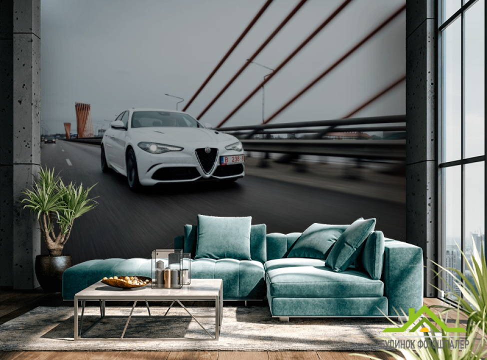 выбрать Фотошпалери розкішна біла машина на мосту Каталог фотошпалер на стіну