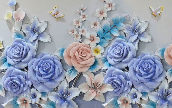 Фотошпалери Фіолетові квіти з кераміки