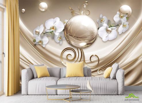 выбрать Фотообои Орхидеи и шар Фотообои в гостиную: горизонталная, горизонтальная ориентация на стену