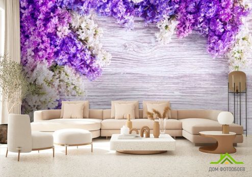 выбрать Фотообои Сирень Фотообои Фотообои Цветы: горизонталная, горизонтальная, фиолетовый ориентация на стену