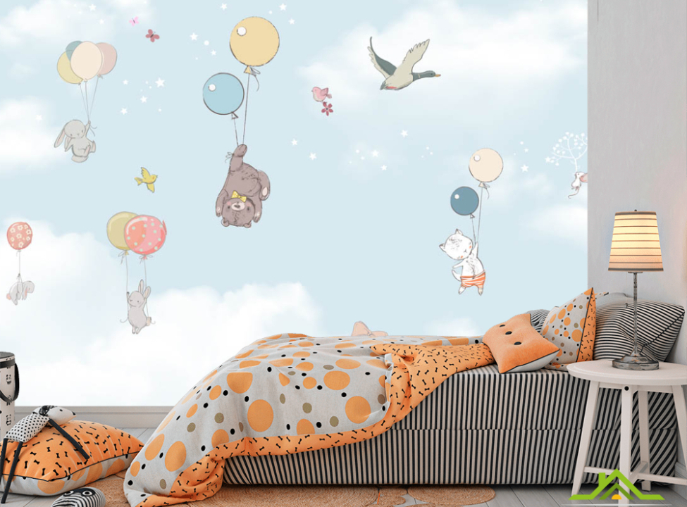 выбрать Фотошпалери Звірі в небо на повітряних кульках Каталог фотошпалер на стіну
