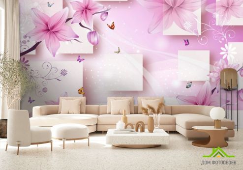 выбрать Фотошпалери 3д рожеві квіти Фотошпалери, колір: «» на стіну
