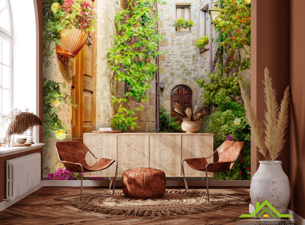 выбрать Фотошпалери Старовинна вуличка з вазонами Каталог фотошпалер на стіну