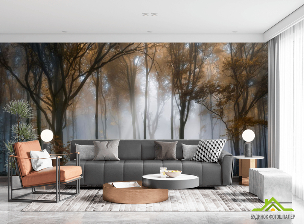 выбрать Фотообои Туманные деревья в лесу Каталог фотообоев на стену