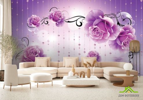 выбрать Фотообои Фиолетовые 3d цветы Фотообои 3D фотообои: картинка, фиолетовый  на стену