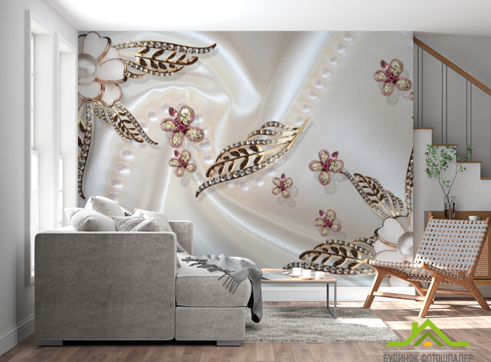 выбрать Фотошпалери Брошки з золотими листочками Каталог фотошпалер на стіну