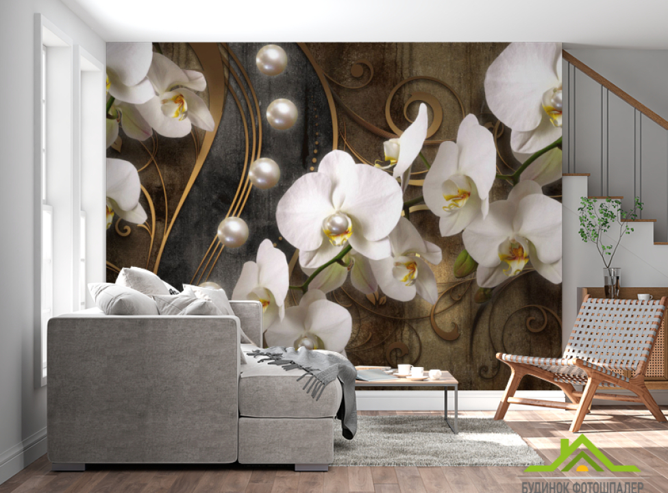 выбрать Фотообои 3д белые орхидеи Каталог фотообоев на стену
