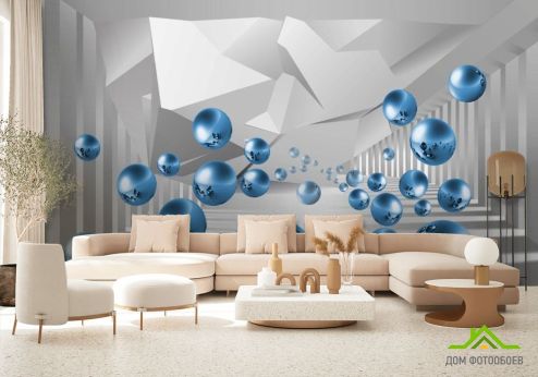 выбрать Фотообои синие шары в воздухе перспектива Фотообои, цвет: «» на стену