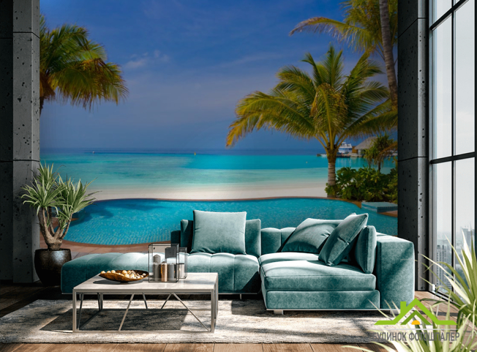 выбрать Фотошпалери Басейн і пальми на березі моря Каталог фотошпалер на стіну