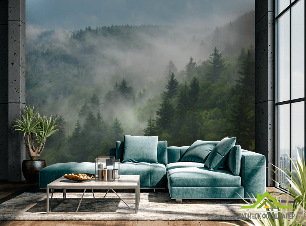 выбрать Фотообои Зелёный туманный лес Каталог фотообоев на стену