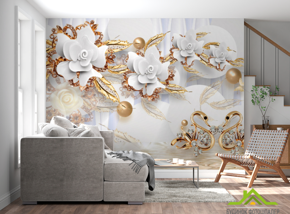 выбрать Фотообои Керамические цветы с золотом Фотообои 3Д на стену
