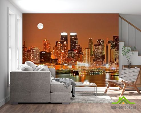 выбрать Фотообои Луна, ночь, New York Фотообои Фотообои Города: фото, белая, коричневый  на стену