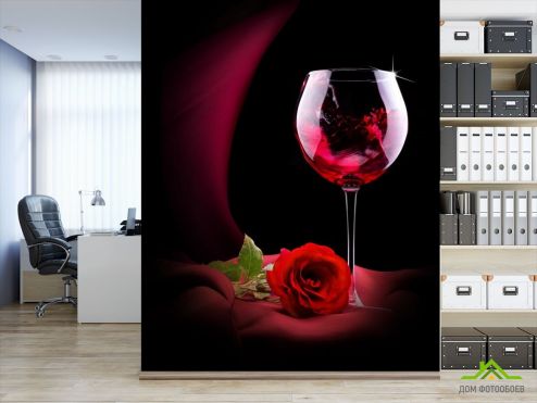 выбрать Фотошпалери червоне вино і троянда Фотошпалери Їжа і напої на стіну