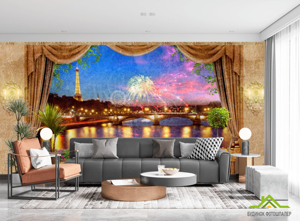 выбрать Фотошпалери Вид з вікна на нічний Париж Каталог фотошпалер на стіну