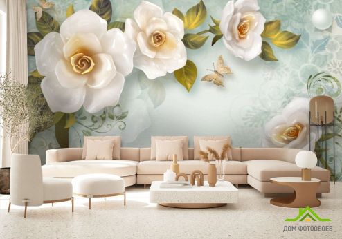 выбрать Фотообои Керамические цветы Фотообои 3Д барельеф на стену