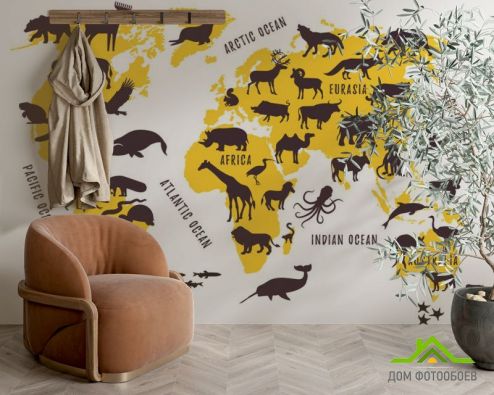 выбрать Фотошпалери Карта з тваринами Фотошпалери, колір: «» на стіну