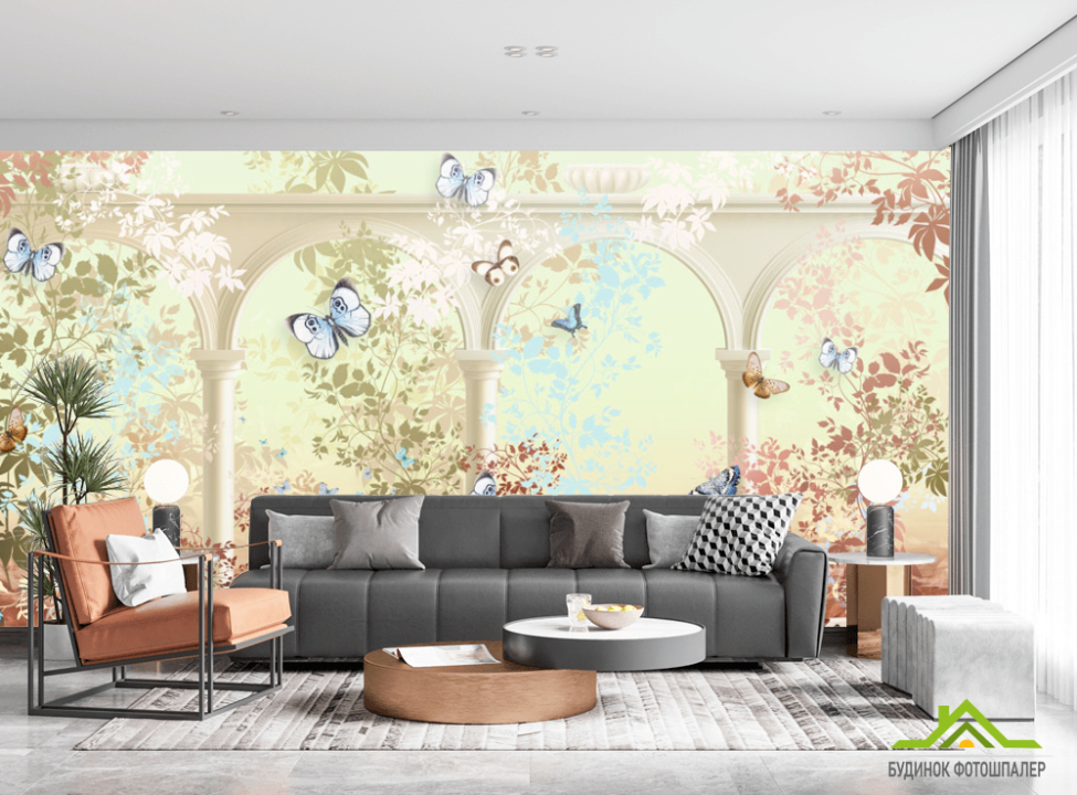выбрать Фотошпалери Фреска з арками і метеликами Каталог фотошпалер на стіну