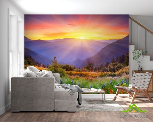 выбрать Фотообои Рассвет в горах Фотообои Фотообои Природа: горизонталная, горизонтальная, фото ориентация на стену