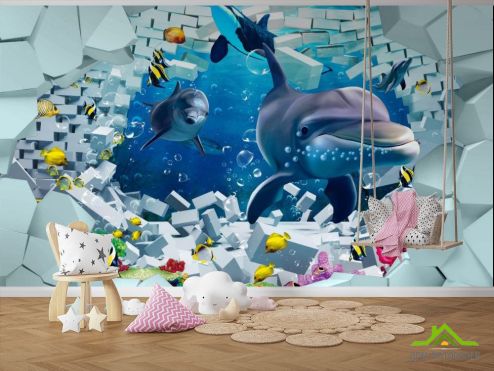 выбрать Фотообои 3д дельфины Фотообои, цвет: «горизонталная, горизонтальная» на стену