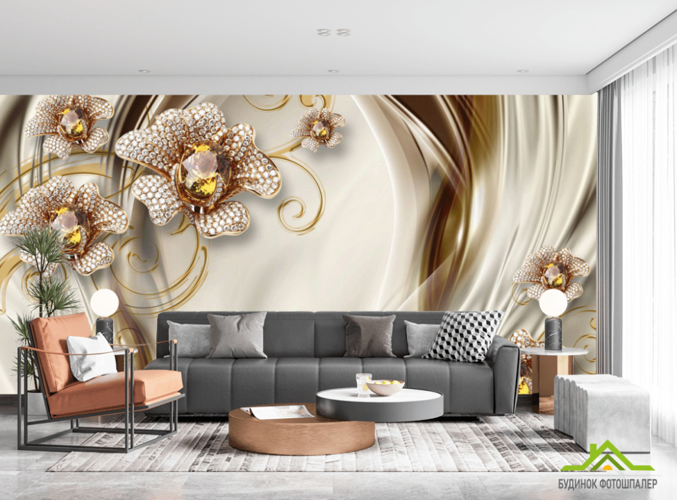 выбрать Фотошпалери Золоті брошки 3д Каталог фотошпалер на стіну