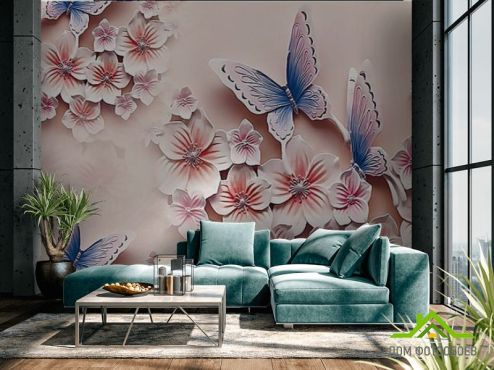 выбрать Фотообои Цветы и бабочки Фотообои 3Д барельеф на стену
