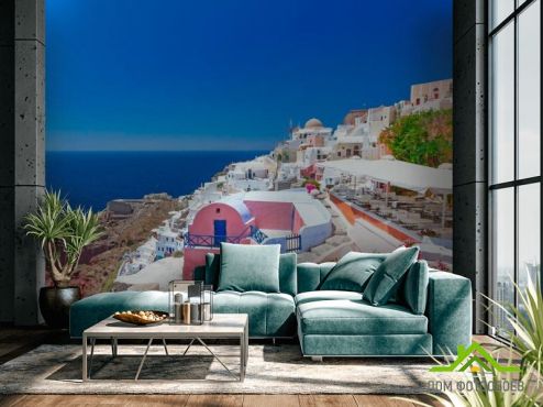 выбрать Фотообои о. Санторини, Греция Фотообои Фотообои Города: горизонталная, горизонтальная, голубой ориентация на стену