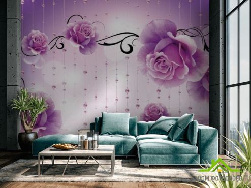 выбрать Фотошпалери Фіолетові квіти 3d Фотошпалери 3D фотошпалери : квадратна, горизонтальна орієнтація на стіну