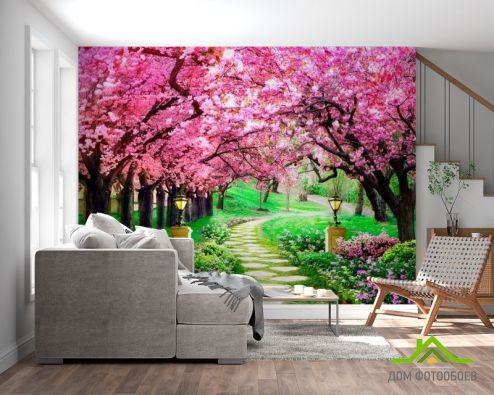 выбрать Фотообои Тоннель из розовых деревьев Фотообои Природа на стену