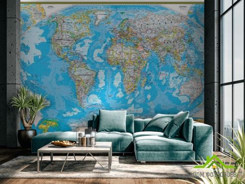 выбрать Фотообои Голубая карта мира Фотообои карта Мира на стену