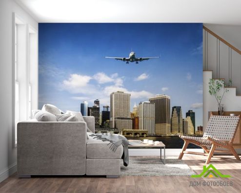 выбрать Фотообои самолет над городом Фотообои Город на стену