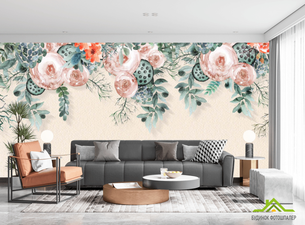 выбрать Фотошпалери акварельні квіти зі стелі Каталог фотошпалер на стіну