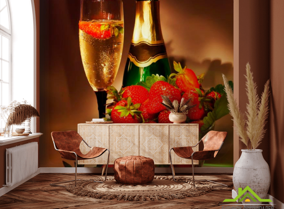 выбрать Фотообои Клубника, шампанское Фотообои Еда и напитки на стену