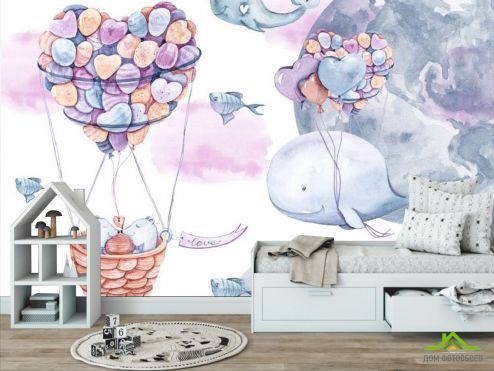 выбрать Фотообои кит и воздушные шары Фотообои в детскую на стену