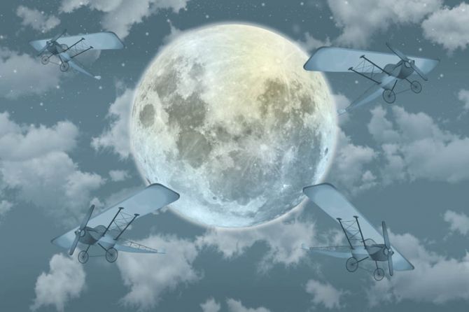 Фотообои Самолеты и луна