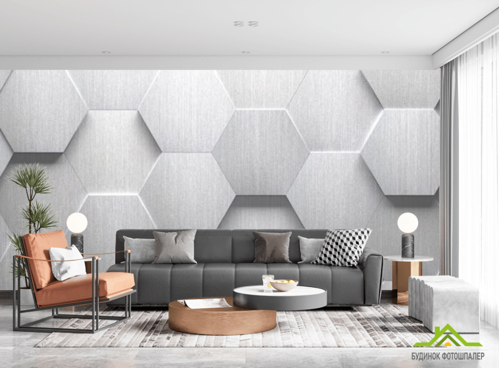 выбрать Фотообои серые выпуклые шестиугольники Каталог фотообоев на стену