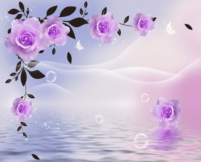 Фотообои  Фиолетовые 3д цветы