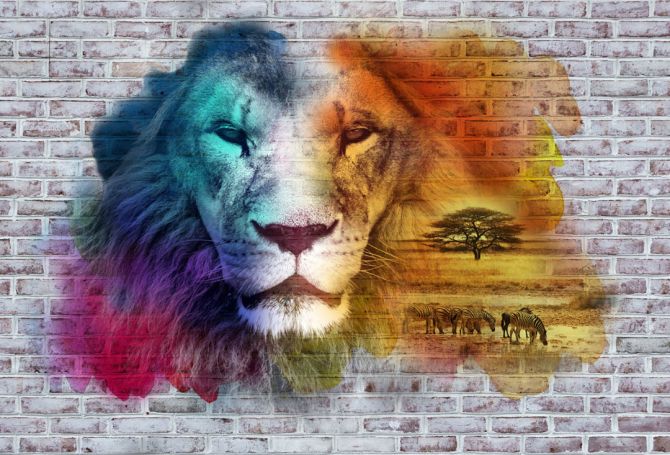 Фотообои Стена 3д со львом
