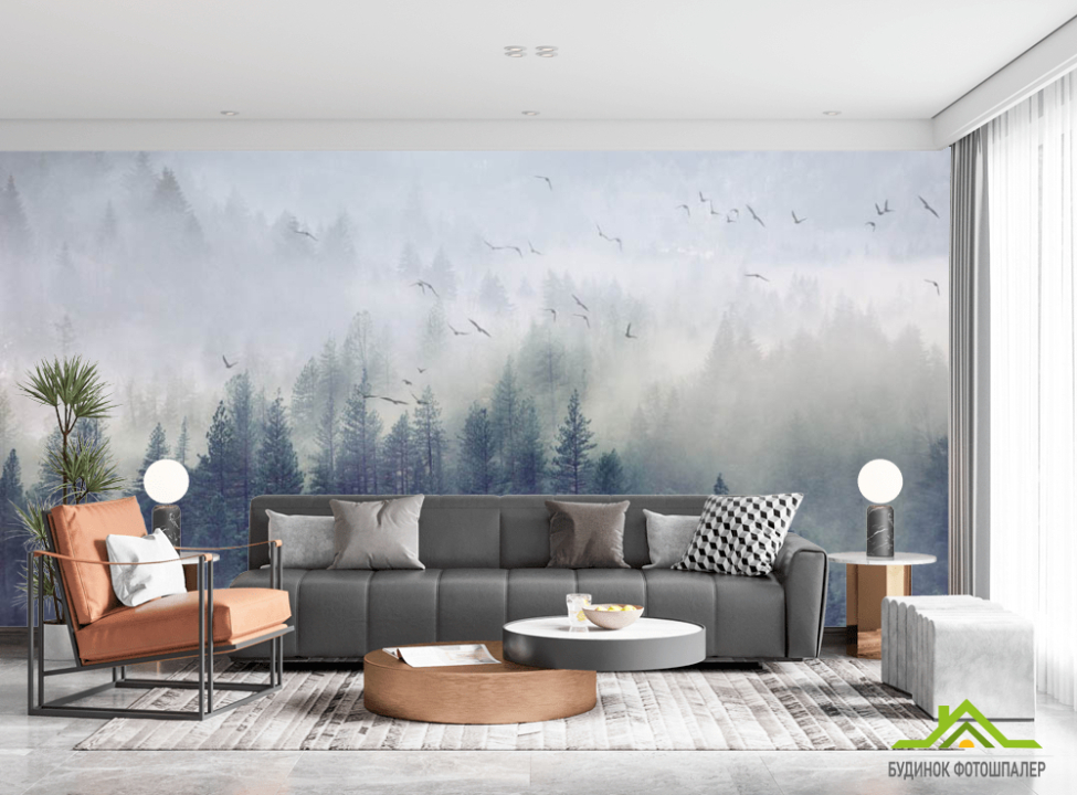 выбрать Фотообои Туманный лес с птицами Каталог фотообоев на стену