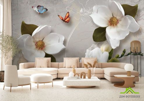 выбрать Фотообои 3 д цветы Фотообои 3D фотообои: горизонталная, горизонтальная, серый ориентация на стену
