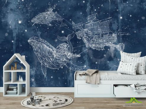 выбрать Фотообои Корабль и кит в звёздном небе Фотообои в детскую на стену