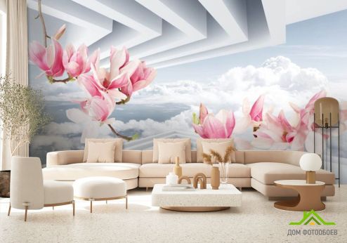 выбрать Фотообои 3д розовые ветви магнолии Фотообои, цвет: «» на стену