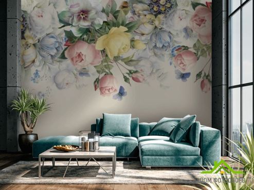 выбрать Фотообои Нежные винтажные цветы с потолка  на стену