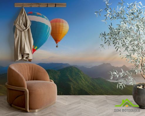 выбрать Фотообои воздушные шары над горами Фотообои, цвет: «горизонталная, горизонтальная» на стену