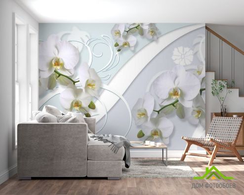 выбрать Фотообои Орхидеи 3д Фотообои 3D фотообои: картинка, серый  на стену