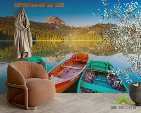 выбрать Фотообои Три лодки Фотообои Фотообои Природа - Осень, зелений, зеленый на стену