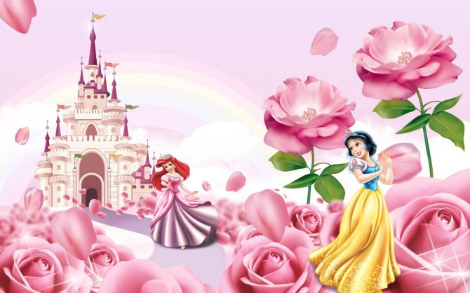 Фотошпалери Рожевий замок з принцесами