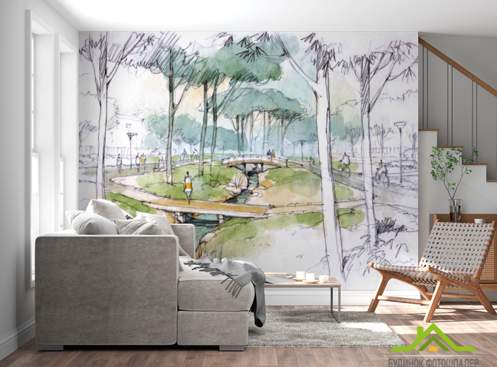 выбрать Фотошпалери Акварельний парк Каталог фотошпалер на стіну