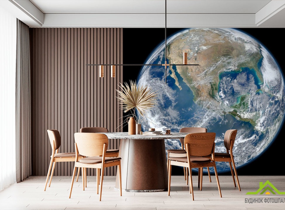выбрать Фотошпалери планета Земля на чорному тлі Каталог фотошпалер на стіну